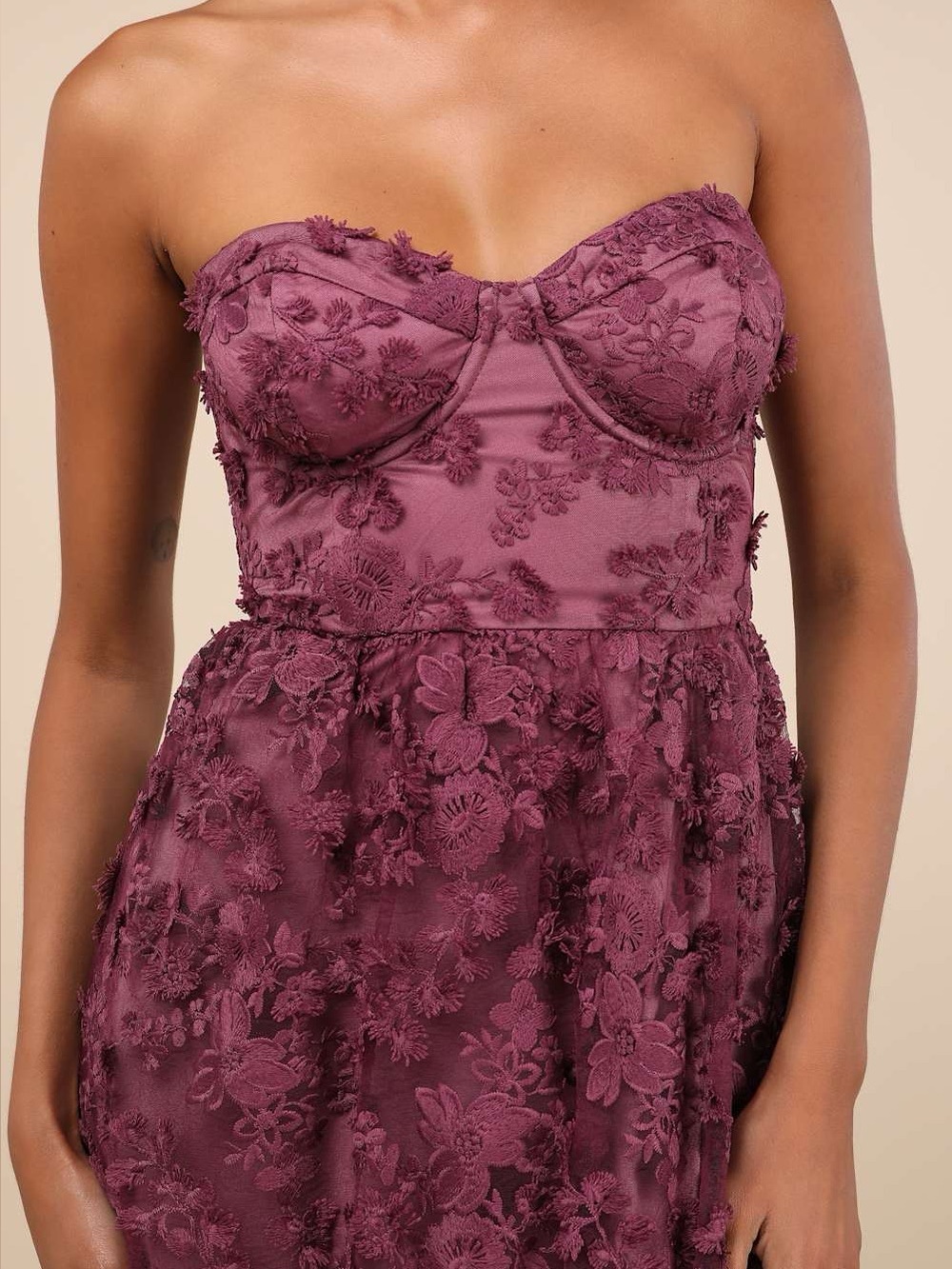 LULU'S Quite Perfect Purple Floral Embroidered Strapless Midi Dress - Picture 2 of 6